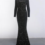 Women Modest Stretch Sequin Royal Blue Evening Prom Gown Party - Heritage cosmetics and beauty care