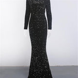 Women Modest Stretch Sequin Royal Blue Evening Prom Gown Party - Heritage cosmetics and beauty care