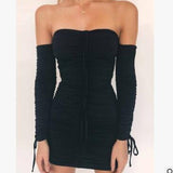 Bandage Dress Women Sexy Off Shoulder Long Sleeve Slim Elastic Bodycon Party Dresses Gowns - Heritage cosmetics and beauty care