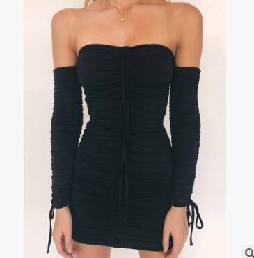 Bandage Dress Women Sexy Off Shoulder Long Sleeve Slim Elastic Bodycon Party Dresses Gowns - Heritage cosmetics and beauty care