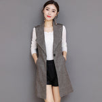 Plaid Long Blazer Vest Women Sleeveless Jacket - Heritage cosmetics and beauty care