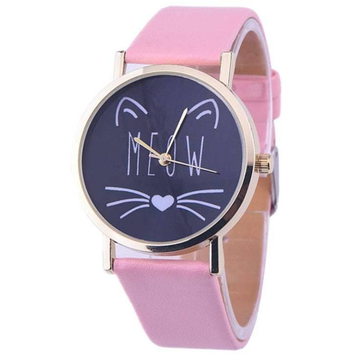 Watch watches women fashion watch  Luxury Cute Cat Pattern PU Leather Band Analog Quartz Vogue Wristwatch - Heritage cosmetics and beauty care