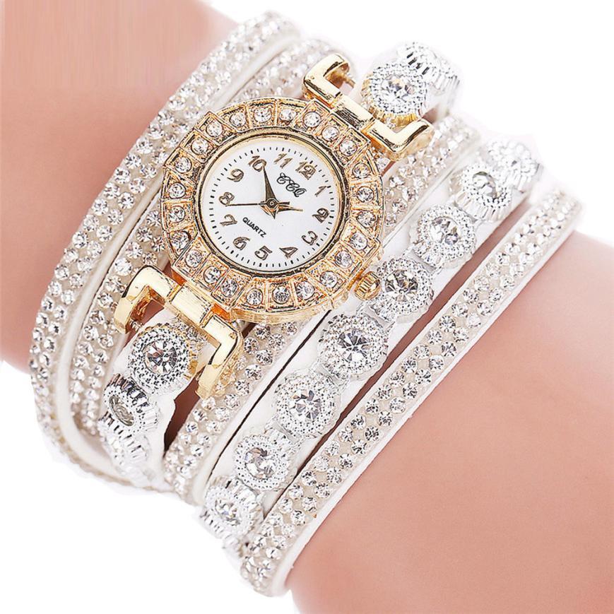 Relogio masculino Women Quartz Women PU Leather Rhinestone Watch Bracelet Watches - Heritage cosmetics and beauty care