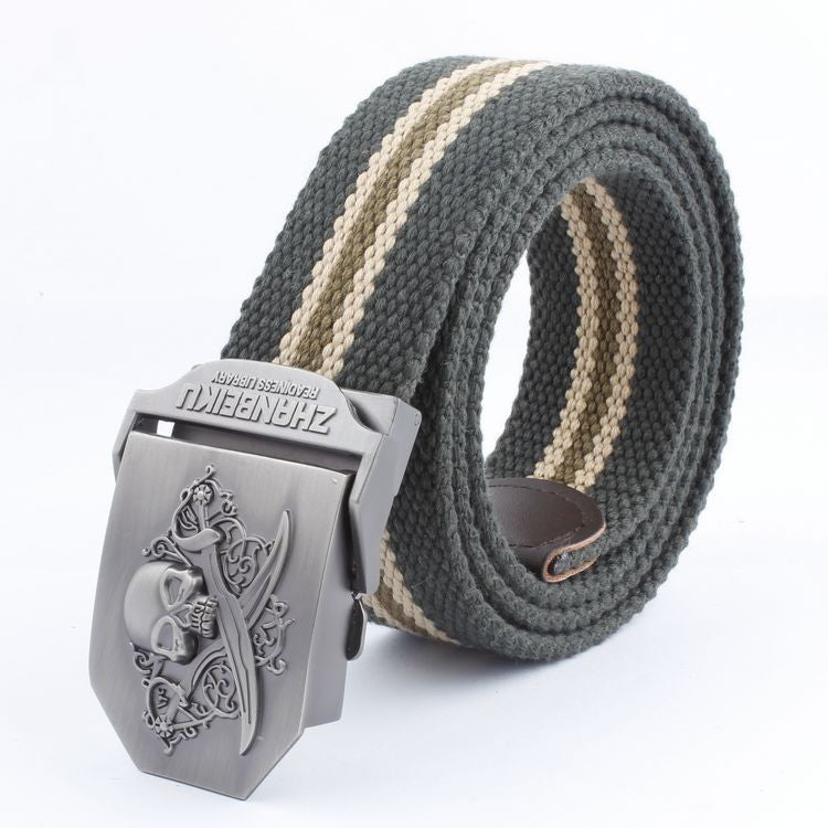 Casual And Versatile Double Knife Skull Canvas Belt - Heritage cosmetics and beauty care