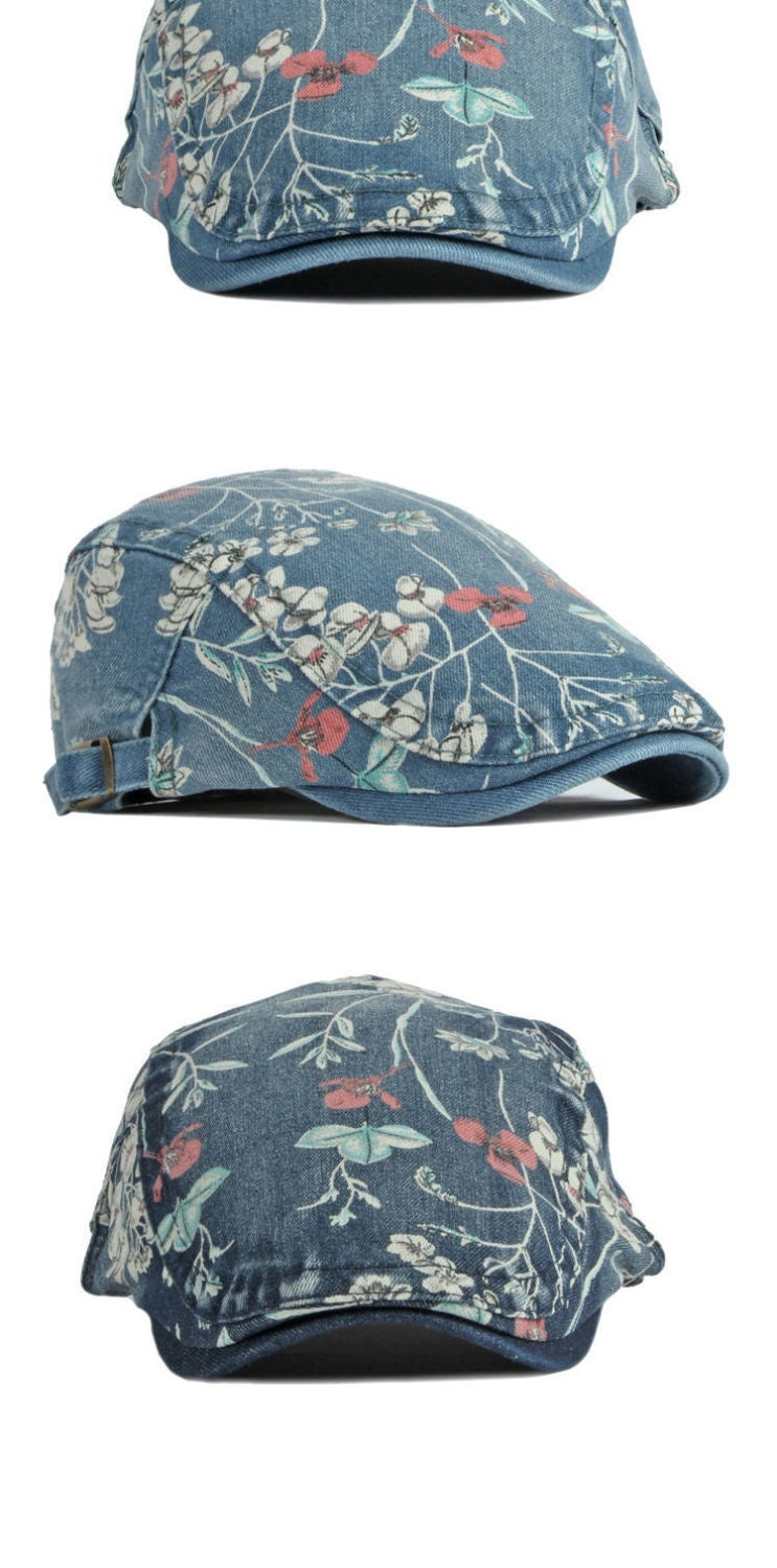 Denim Hat Advance Hats Flower Printed All-matching Peaked Cap - Heritage cosmetics and beauty care