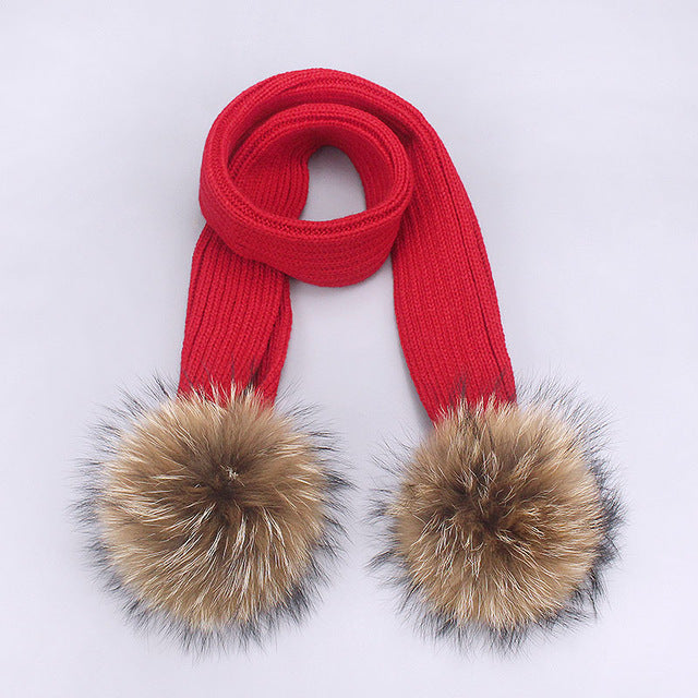 Children's Double Woolen Hats With Woolen Balls Scarf Set - Heritage cosmetics and beauty care