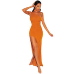 Slanted Shoulder Sleeveless High Slit Bandage Gown - Heritage cosmetics and beauty care