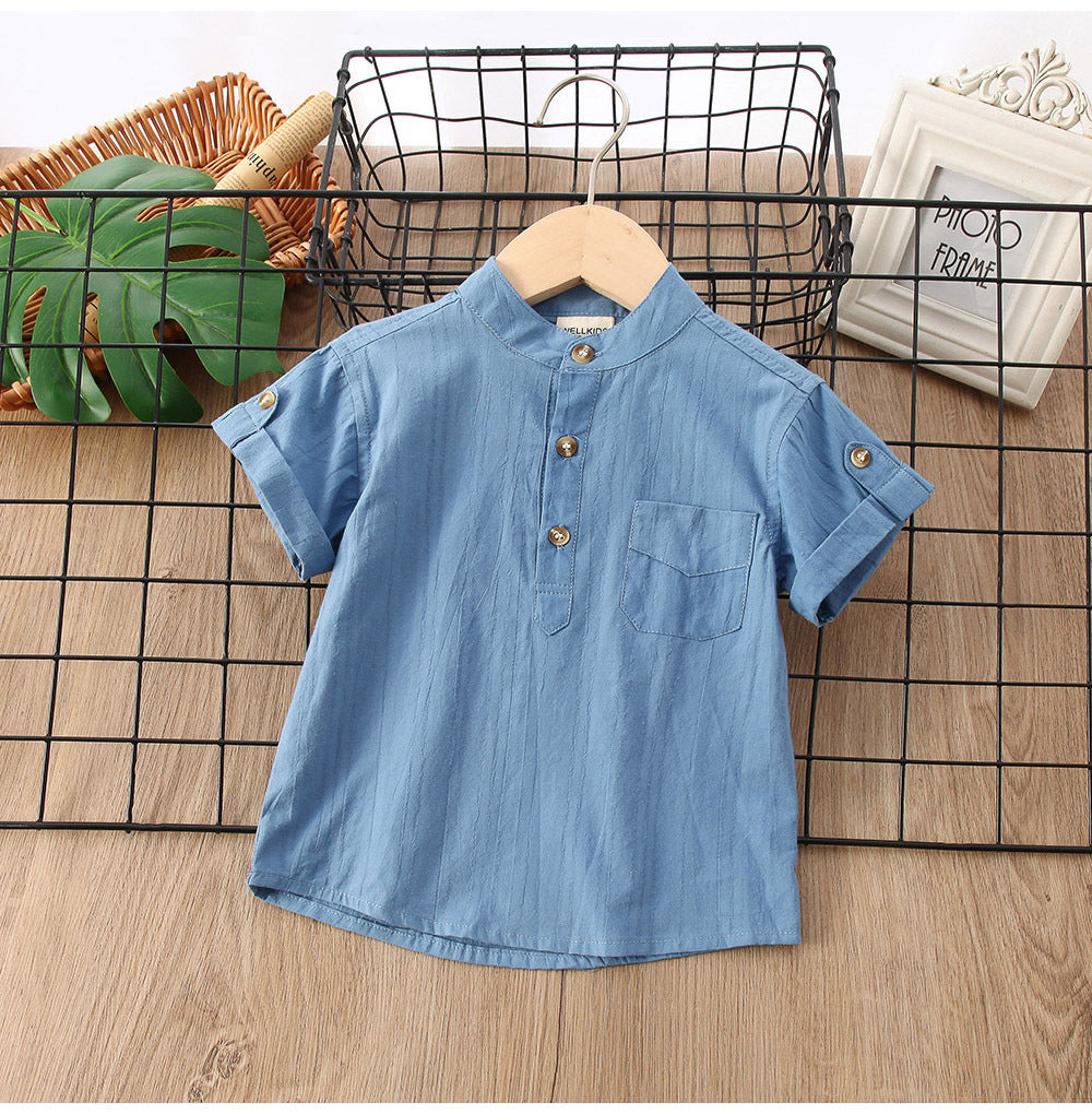 Boys' Summer Simplicity Solid Color Shirt Short Sleeve - Heritage cosmetics and beauty care