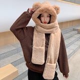 Women's Winter Hats Thickened Plush One-piece Scarf Three Piece Set - Heritage cosmetics and beauty care