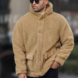 Autumn And Winter Men's Hooded Solid Color Coat Polar Fleece European And American Leisure Trendy