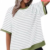 Women's Casual Versatile Striped Loose T-shirt - Heritage cosmetics and beauty care