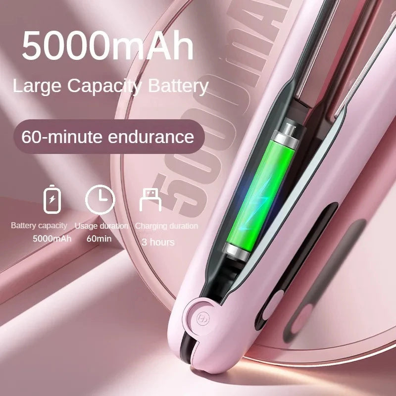 Wireless Hair Straightener Flat Iron Mini 2 IN 1 Roller USB 5000mAh Max 200 Degree Portable Cordless Curler 4 Levels Dry And Wet Uses - Heritage cosmetics and beauty care