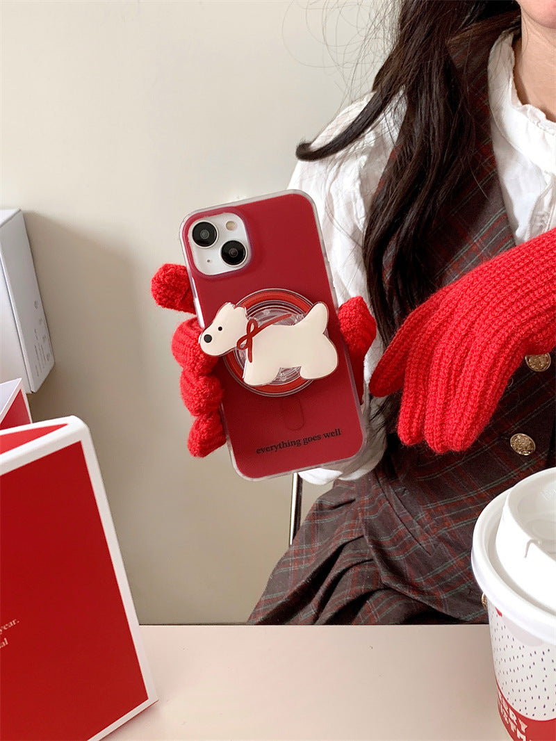 Retro New Year Red Bow Tie Puppy Drop-resistant Phone Case Heritage cosmetics and beauty care