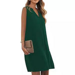 Sleeveless Elegant V-neck Loose Solid Color Dress Women - Heritage cosmetics and beauty care