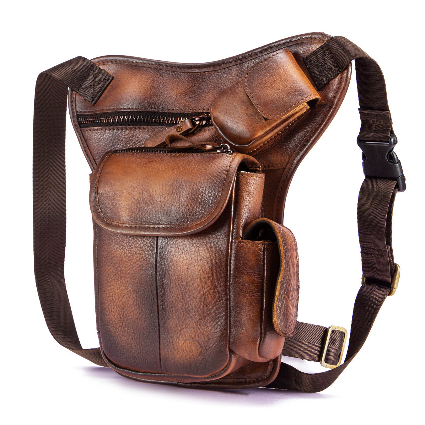 First Layer Oil Waxed Leather Cowhide Vintage Men's Outdoor Leg Bag Waist Bag