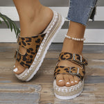 Summer Double Buckle Leopard Print Flat Sandals Hemp Thick-soled Sandals Seaside Vacation Beach Shoes For Women Heritage cosmetics and beauty care