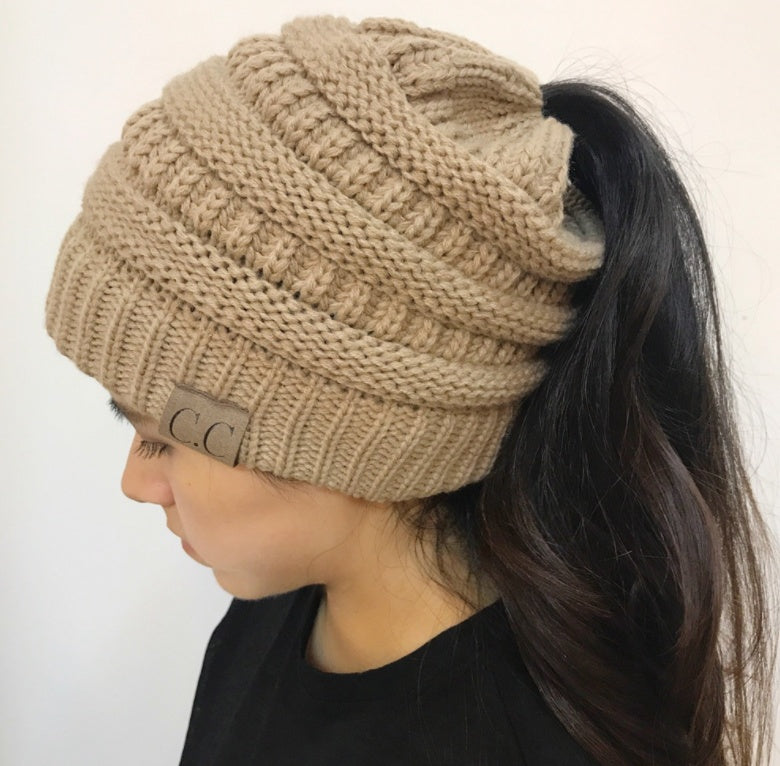 High Bun Ponytail Beanie Hat Chunky Soft Stretch Cable Knit Warm Fuzzy Lined Skull Beanie Acrylic Hats Men And Women - Heritage cosmetics and beauty care