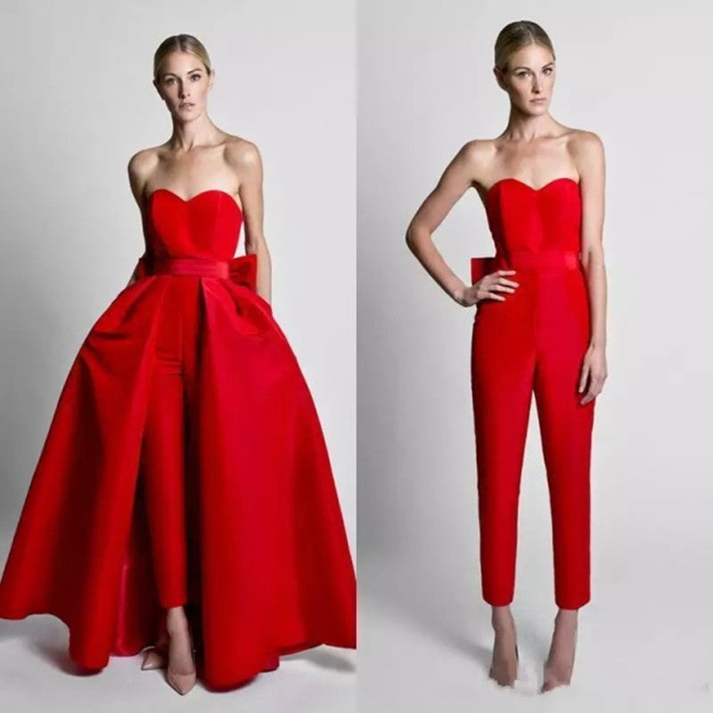 Red Jumpsuit Evening Dresses With - Heritage cosmetics and beauty care