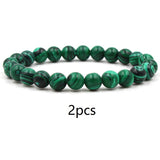 Classic Black Matte Green Malachite Bracelets Suitable Women Men Elastic Strand Jewelry - Heritage cosmetics and beauty care