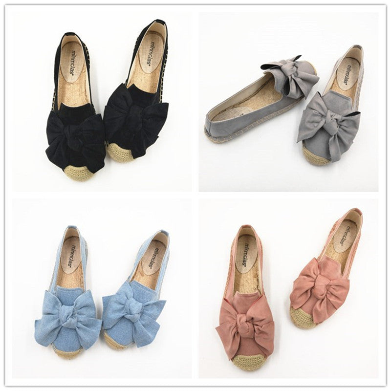 Flat Straw Woven Linen One-step Bow-knot Round-toe Espadrilles Shoes - Heritage cosmetics and beauty care