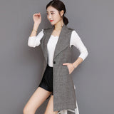 Plaid Long Blazer Vest Women Sleeveless Jacket - Heritage cosmetics and beauty care