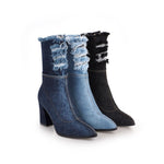 Denim short boots with thick heels - Heritage cosmetics and beauty care