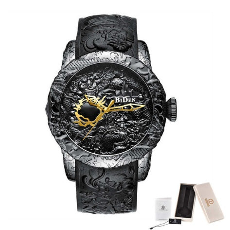 Black Men Watches Fashion 3D Engraved Dragon Relogio Masculino Luxury Top Brand Quartz Watch Waterproof Sport Male Clock - Heritage cosmetics and beauty care