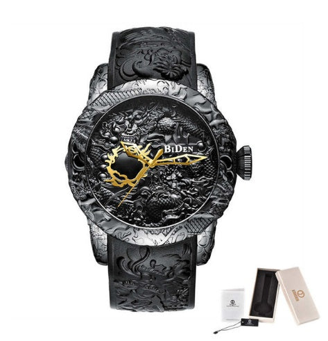 Black Men Watches Fashion 3D Engraved Dragon Relogio Masculino Luxury Top Brand Quartz Watch Waterproof Sport Male Clock - Heritage cosmetics and beauty care