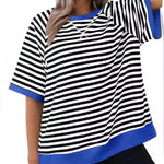 Women's Casual Versatile Striped Loose T-shirt - Heritage cosmetics and beauty care