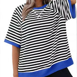 Women's Casual Versatile Striped Loose T-shirt - Heritage cosmetics and beauty care