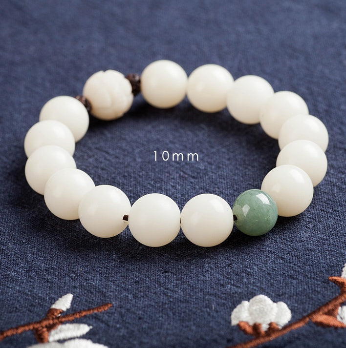 Natural white jade Bodhi bracelets beads bracelets women's simple Bodhi bracelets transfer beads - Heritage cosmetics and beauty care