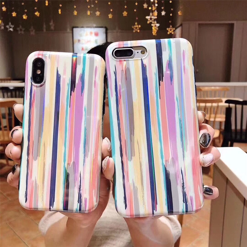 Compatible with Apple, Colorful Rainbow Case For iPhone XS Max XR X IMD Silicone Phone Cases For iPhone 7 6 6s 8 Plus Soft TPU Back Cover Coque Heritage cosmetics and beauty care