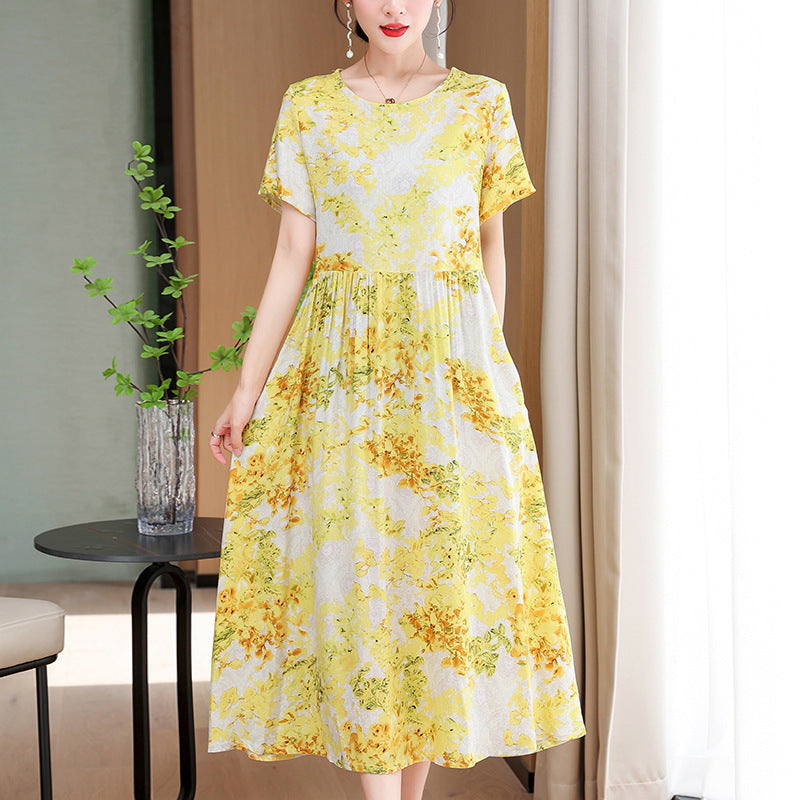 Casual Extra Large Size Cotton Silk Mother Loose Dress Women - Heritage cosmetics and beauty care