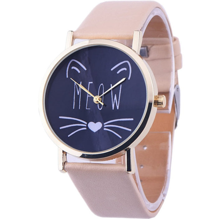 Watch watches women fashion watch  Luxury Cute Cat Pattern PU Leather Band Analog Quartz Vogue Wristwatch - Heritage cosmetics and beauty care