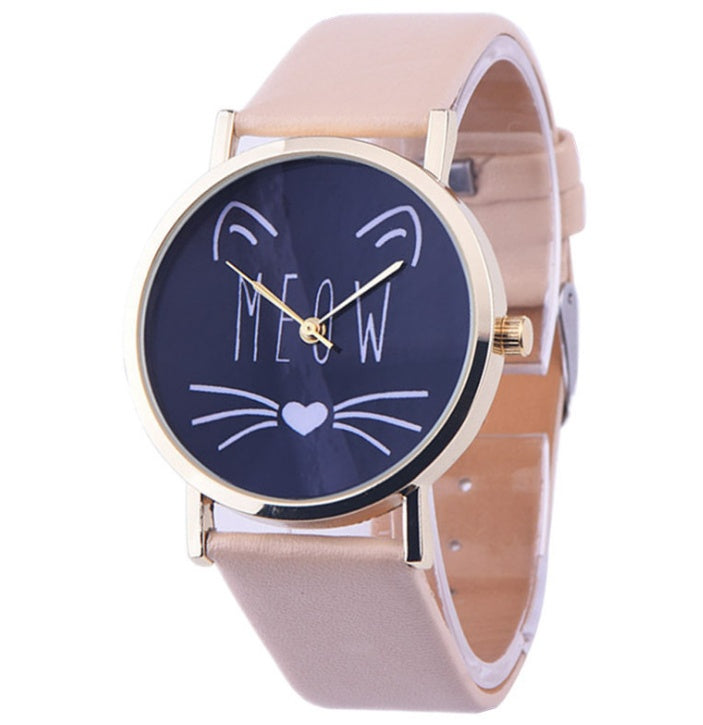 Watch watches women fashion watch  Luxury Cute Cat Pattern PU Leather Band Analog Quartz Vogue Wristwatch - Heritage cosmetics and beauty care