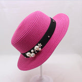 Parent-child Sun Hat Cute Children Sun Hats Pearl Bow Hand Made Women Straw - Heritage cosmetics and beauty care