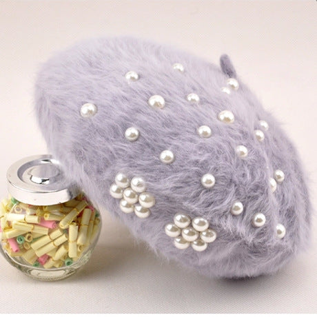 Women's Winter Korean Hats Trendy Pearl Rabbit Fur - Heritage cosmetics and beauty care