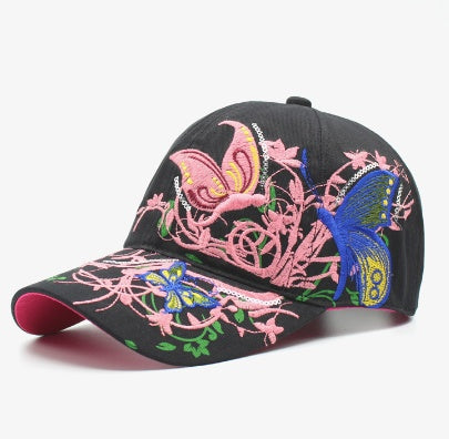 Korean Version Embroidered Baseball Butterfly Embroidery Duck Tongue Print Tide Hat Hat Women Hat Wholesale Sunscreen Hats - Heritage cosmetics and beauty care