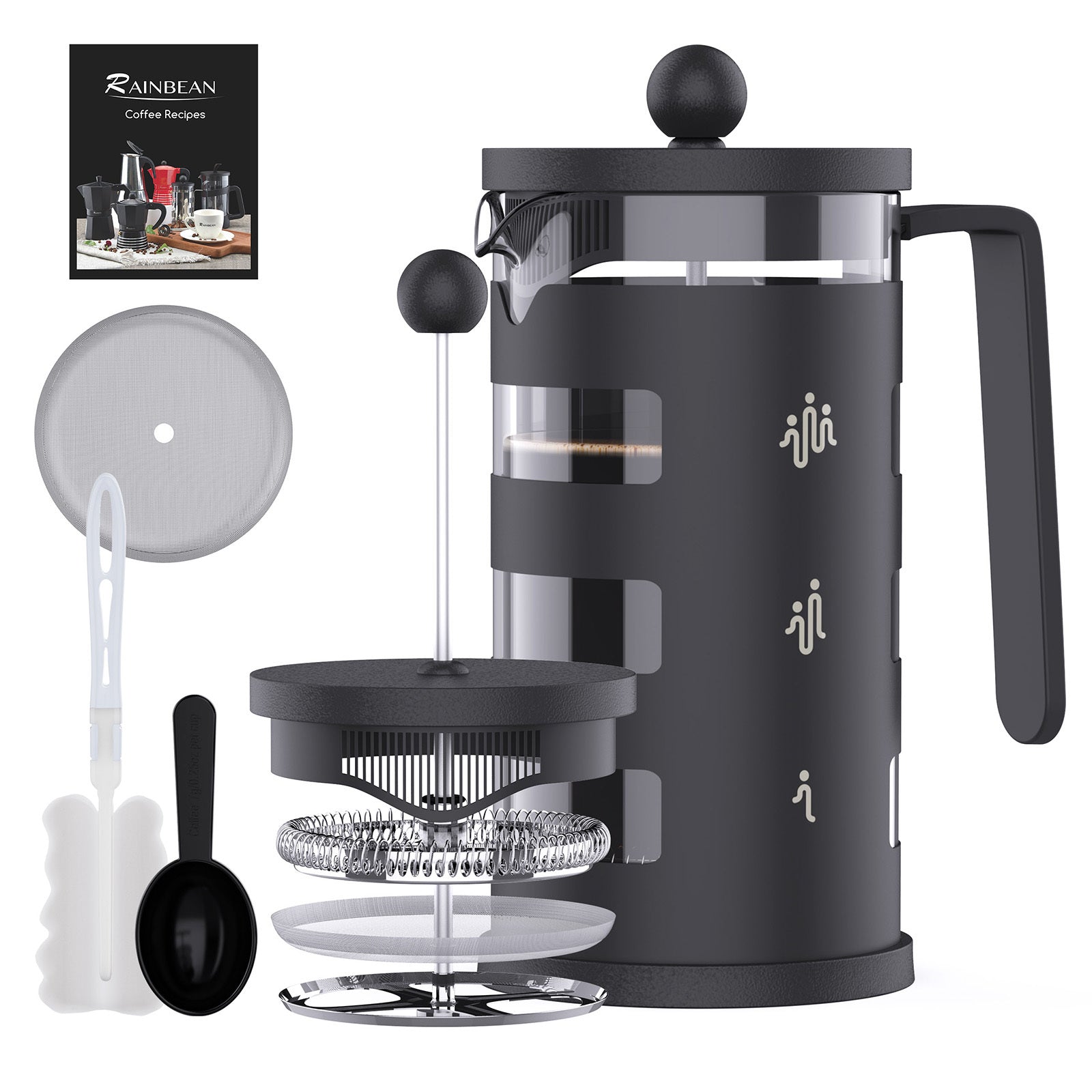 RAINBEAN  French Press Coffee Maker Easy Cleaning Cafeteria, Heat Resistant Borosilicate Glass Heritage cosmetics and beauty care