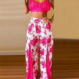 Women's Printed Contrast Wide Leg Pant Set - Heritage cosmetics and beauty care