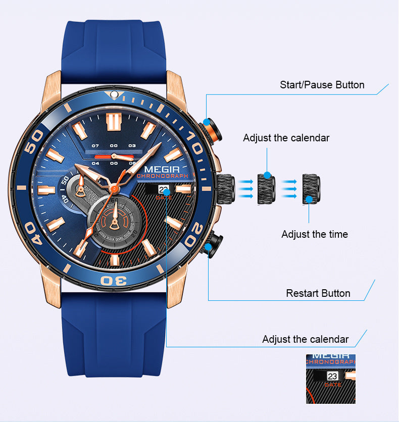 Watch Multi-function Chronograph Calendar Sports Men's Watches - Heritage cosmetics and beauty care