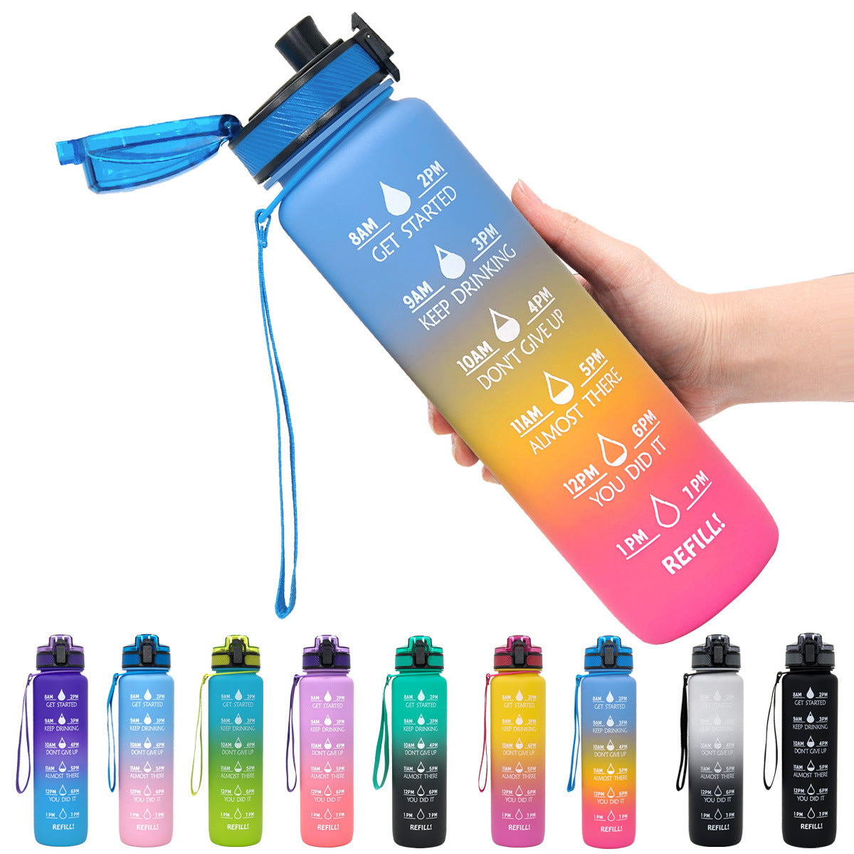 1L Tritan Water Bottle With Time Marker Bounce Cover Motivational Water Bottle Cycling Leakproof Cup For Sports Fitness Bottles - Heritage cosmetics and beauty care