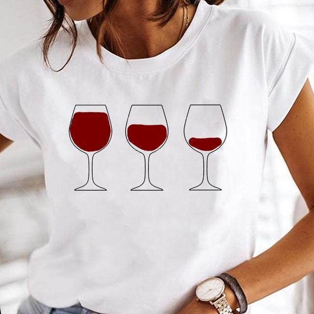 Wine Glass Fashion Printing Foreign Trade New Tops Ladies Casual Bottoming Shirts Heritage cosmetics and beauty care