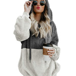 Women Casual Plush Hoodies Zipper Patchwork Hooded Drawstring Sweatshirt Autumn Winter Lady Hooded Warm Loose Tops Heritage cosmetics and beauty care