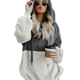 Women Casual Plush Hoodies Zipper Patchwork Hooded Drawstring Sweatshirt Autumn Winter Lady Hooded Warm Loose Tops Heritage cosmetics and beauty care