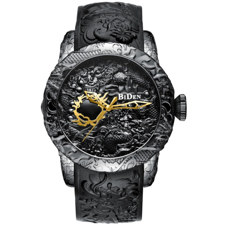 Black Men Watches Fashion 3D Engraved Dragon Relogio Masculino Luxury Top Brand Quartz Watch Waterproof Sport Male Clock - Heritage cosmetics and beauty care