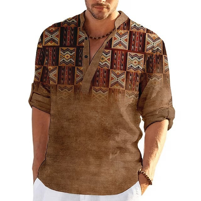 Simple Printed Stand Collar Men's Casual Shirt - Heritage cosmetics and beauty care