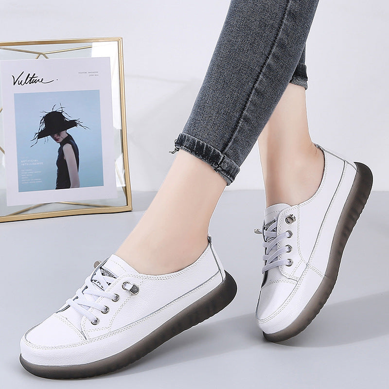 Women's Fashionable Casual Soft Bottom Leather Low-cut Sneakers - Heritage cosmetics and beauty care