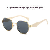 New Polygonal Sunglasses Wide Leg Metal Large Rim Sunglasses Women - Heritage cosmetics and beauty care