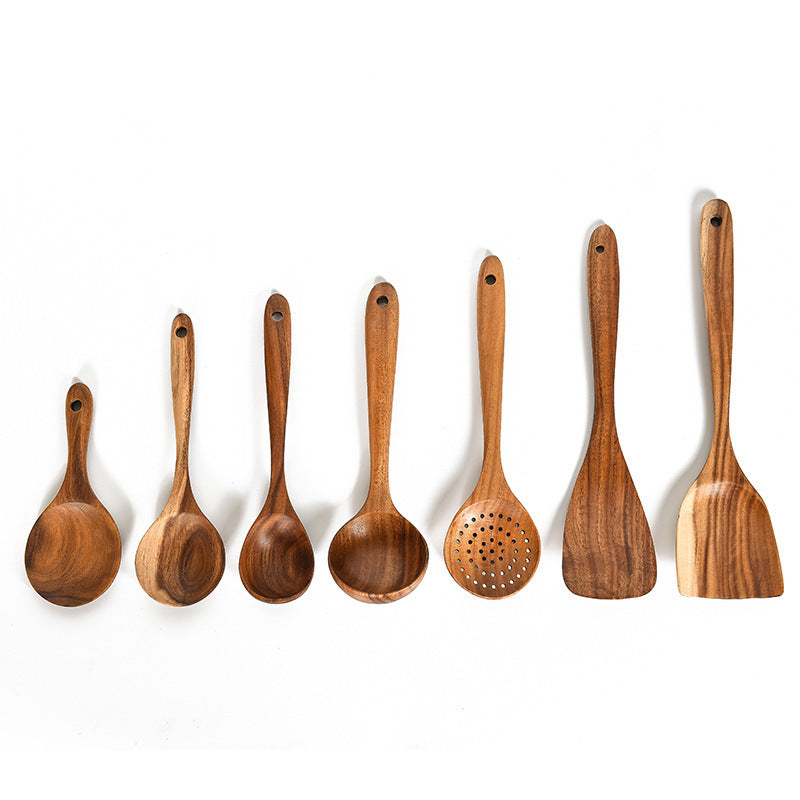 Teak Natural Wood Tableware Spoon Ladle Turner Rice Colander Soup Skimmer Cooking Tool Sets Spoon Scoop Kitchen Tools Gadgets - Heritage cosmetics and beauty care